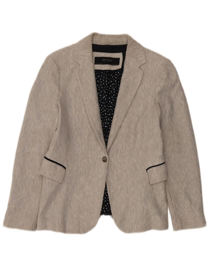 Jaqueta blazer feminina Zara com 1 botão Reino Unido 16 grande espinha de peixe cinza