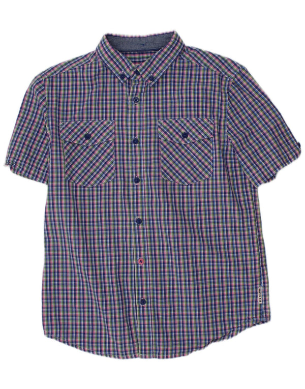 Camisa de manga curta masculina BEN SHERMAN 10-11 anos algodão guingão azul