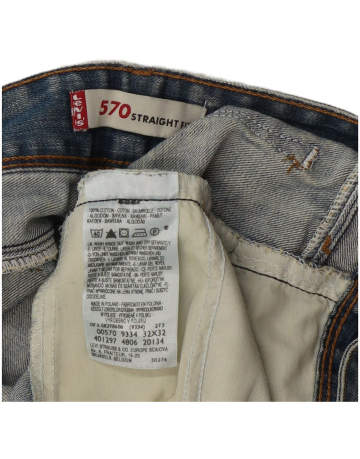 Calça Jeans Levis Feminina 570 Distressed Straight W32 L28 Azul Algodão