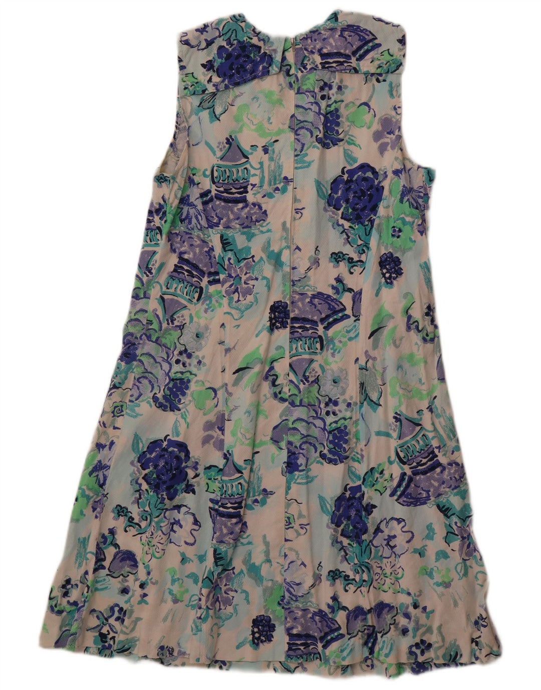 Vestido feminino vintage sem mangas evasê UK 12 médio off white floral