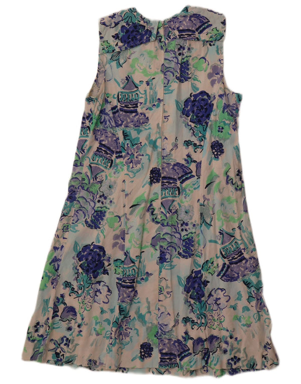 Vestido feminino vintage sem mangas evasê UK 12 médio off white floral