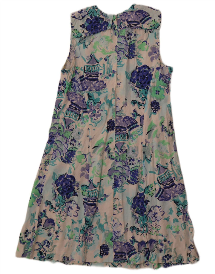 Vestido feminino vintage sem mangas evasê UK 12 médio off white floral