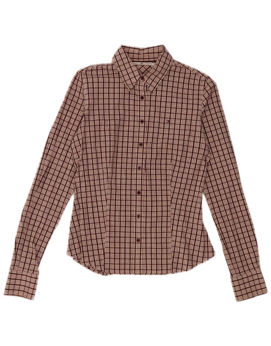 Camisa feminina Tommy Hilfiger US 6 médio marrom xadrez algodão