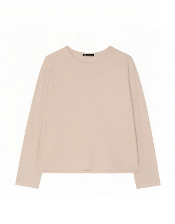 Top feminino Zara manga comprida UK 18 XL branco