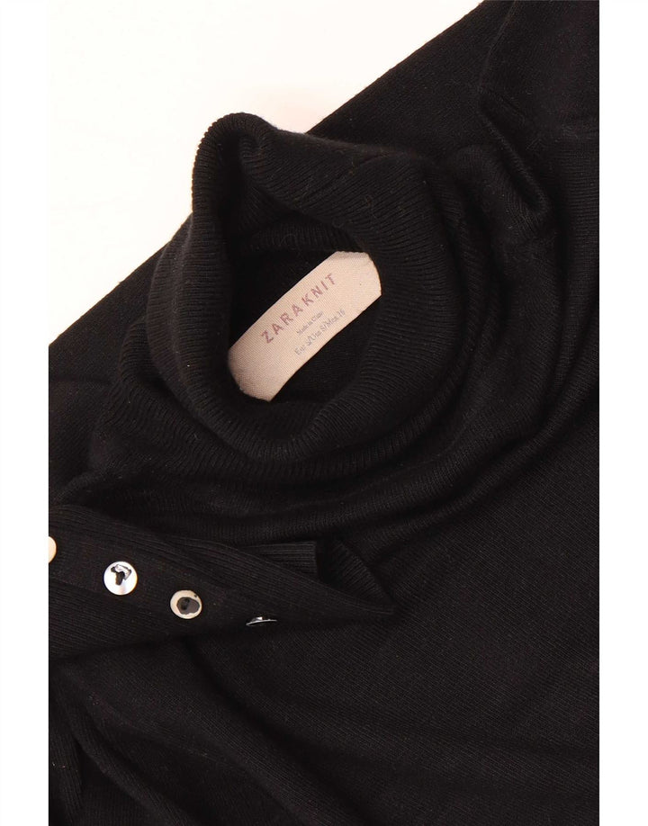 Zara Suéter feminino com gola redonda e gola redonda, preto pequeno, 10