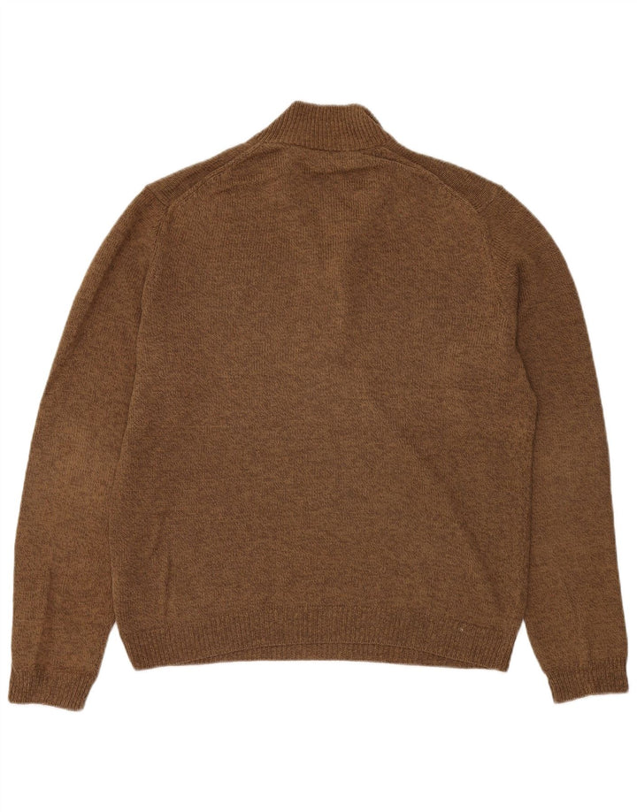 Suéter masculino Massimo Dutti com zíper e gola grande em linho marrom