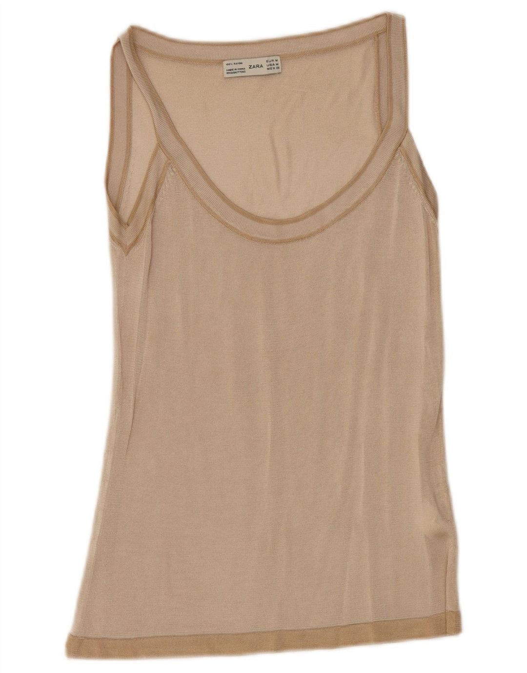 Zara Womens Vest Top UK 12 Médio Bege Viscose