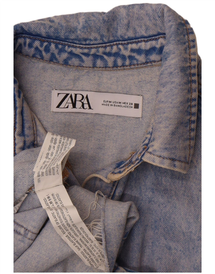 Macacão jeans feminino Zara Reino Unido 14 algodão azul médio