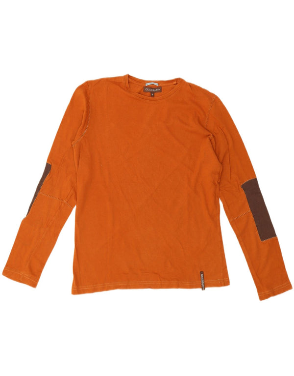 Guess By Marciano Top masculino de manga comprida pequeno bloco colorido laranja