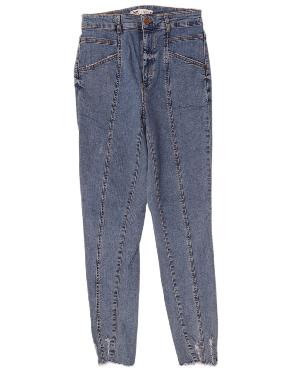 ZARA Jeans Skinny Feminino Cintura Alta EU 42 Grande W32 L28 Azul Algodão