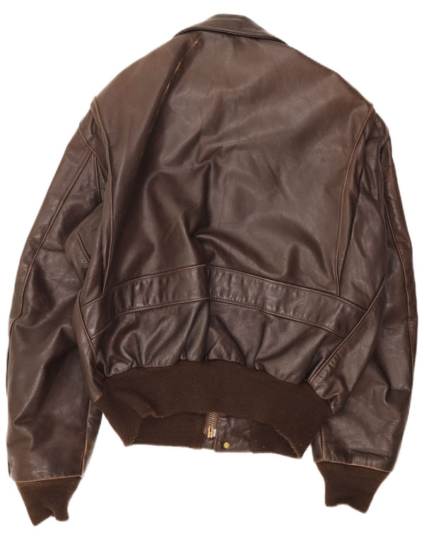 Vintage Mens Military Leather Bomber Jacket UK 38 Medium Brown