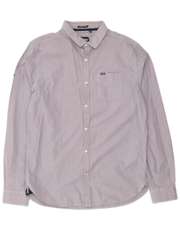 Superdry Mens Shirt XL Navy Blue Pinstripe Cotton