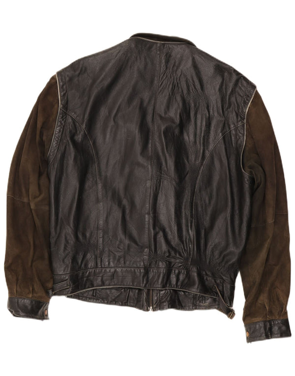 Jaqueta de couro masculina vintage IT 56 3XL couro preto Colourblock