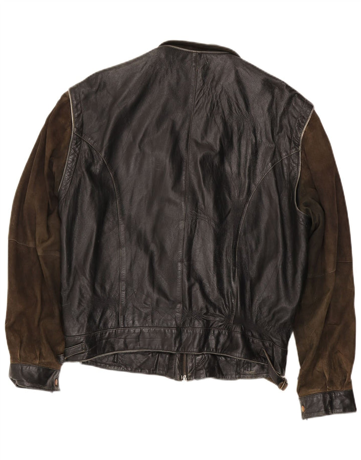 Jaqueta de couro masculina vintage IT 56 3XL couro preto Colourblock