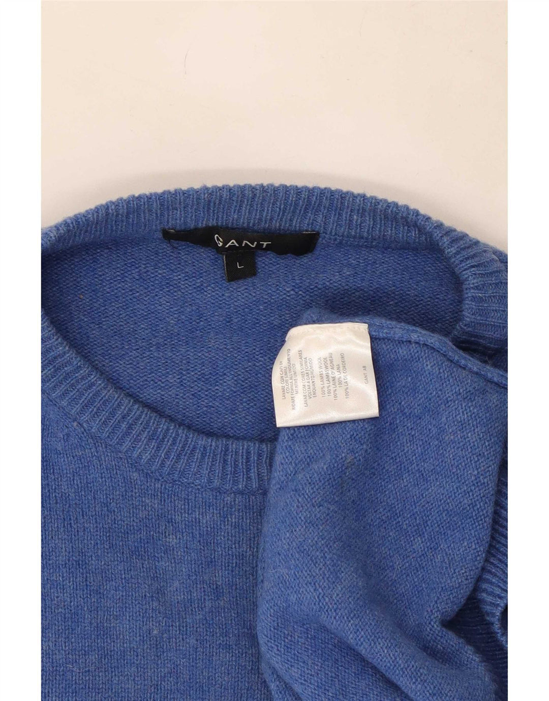 Suéter masculino Gant com gola redonda, grande lã azul