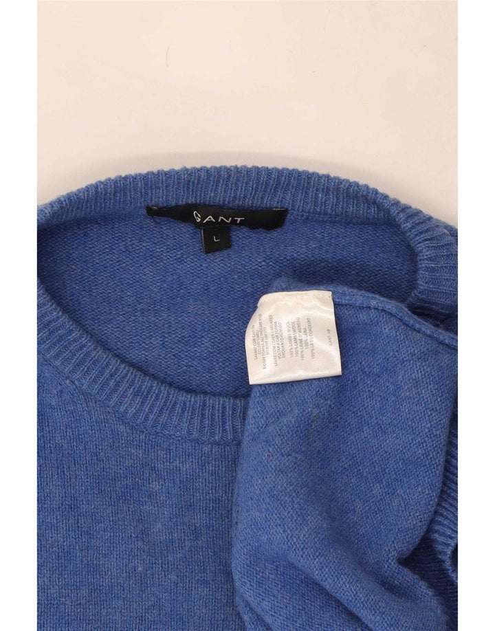 Suéter masculino Gant com gola redonda, grande lã azul