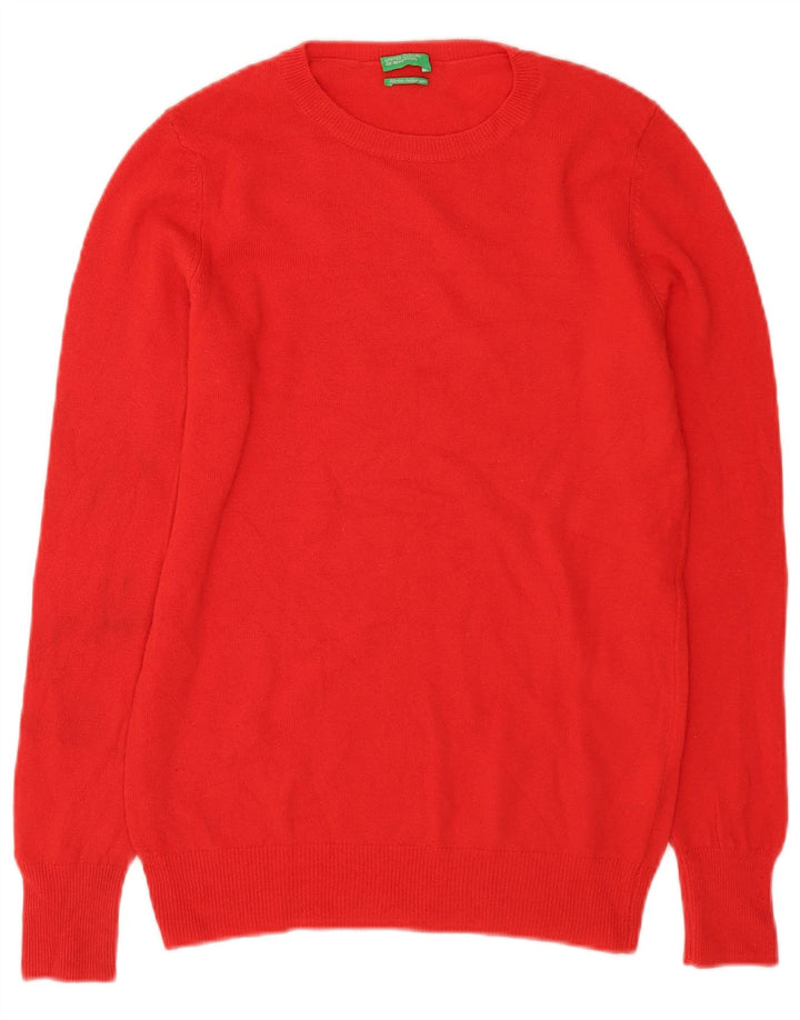 Suéter feminino Benetton com gola redonda UK 12 lã virgem vermelha média