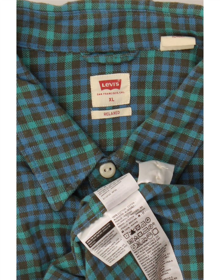 Camisa masculina de flanela relaxada Levi's XL verde algodão guingão