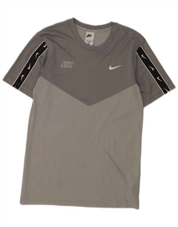Camiseta Nike masculina gráfica top pequeno cinza colorblock poliéster