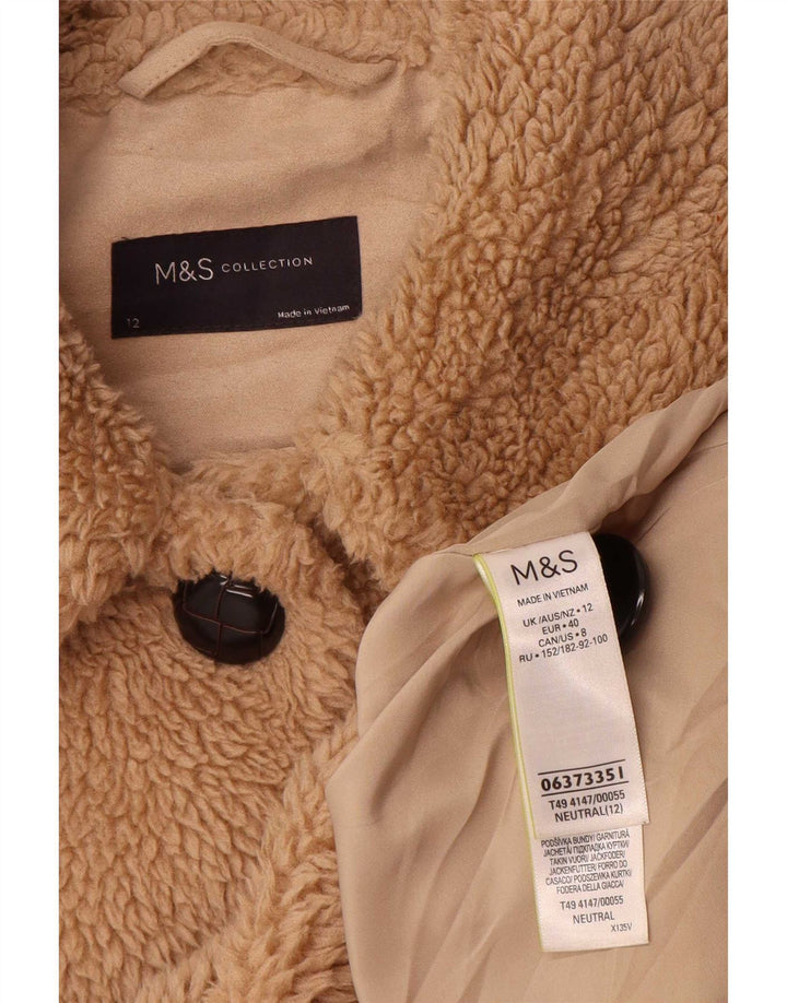 Sobretudo feminino Marks & Spencer Teddy Bear UK 12 poliéster bege médio