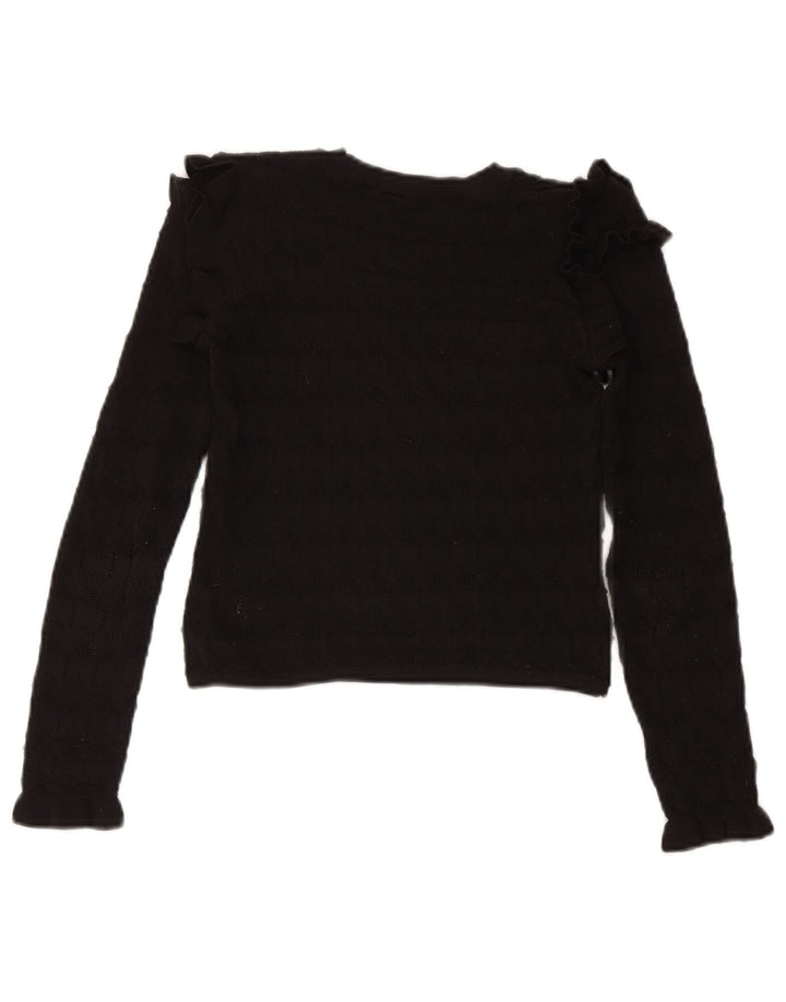 Suéter feminino Zara com gola canoa e gola redonda, pequeno, preto, poliéster