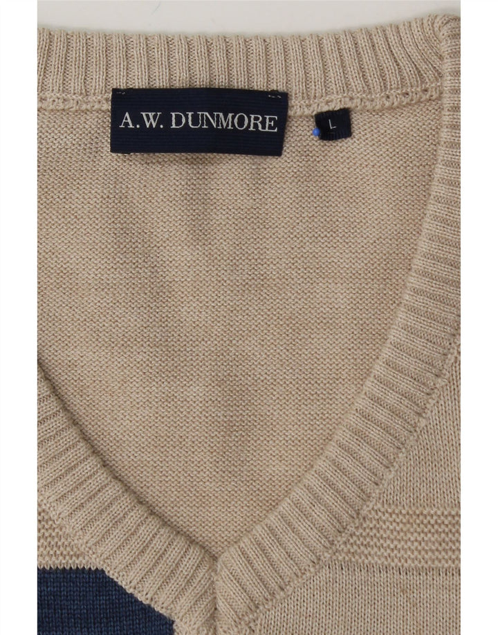 Suéter masculino A.W.DUNMORE com decote em V, grande lã geométrica bege