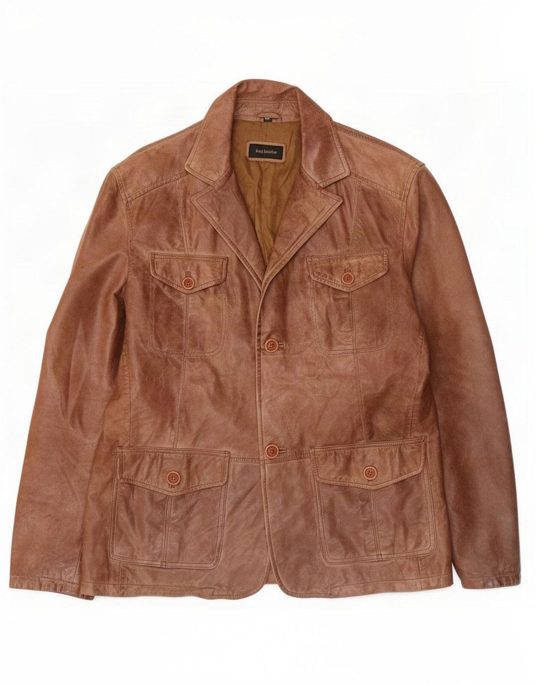 Jaqueta blazer masculina vintage de couro com 2 botões Reino Unido 40 grande marrom
