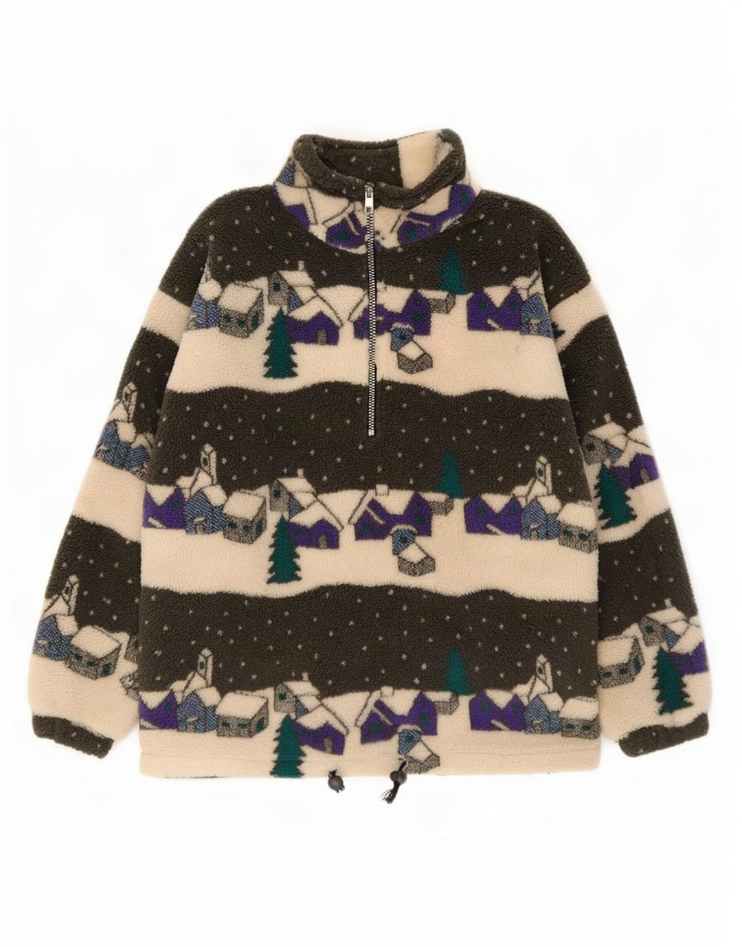 Suéter de lã masculino vintage com padrão abstrato com zíper e pescoço pequeno multicolorido