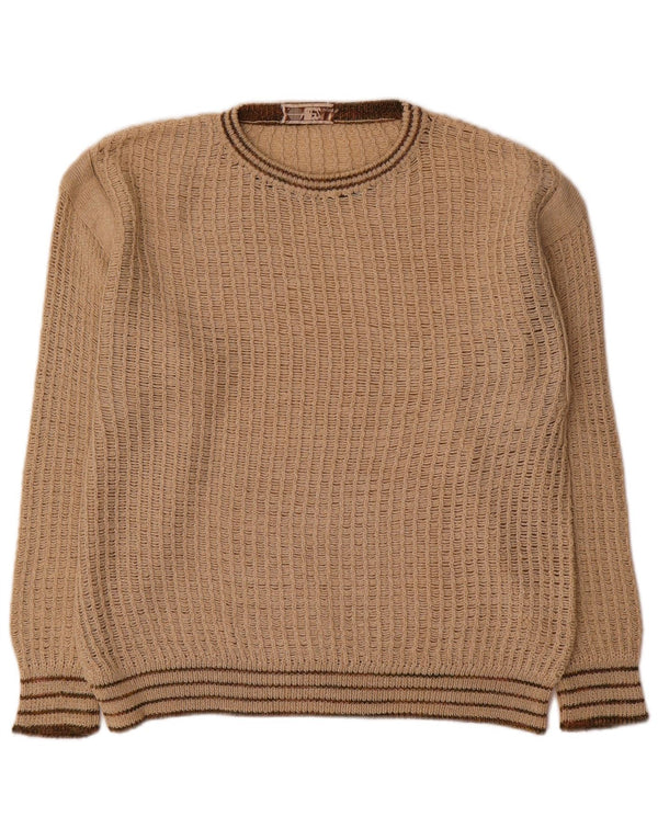 Suéter vintage masculino com gola canoa listrado bege médio
