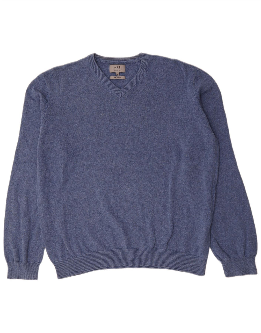 Suéter masculino Marks & Spencer com decote em V XL azul algodão