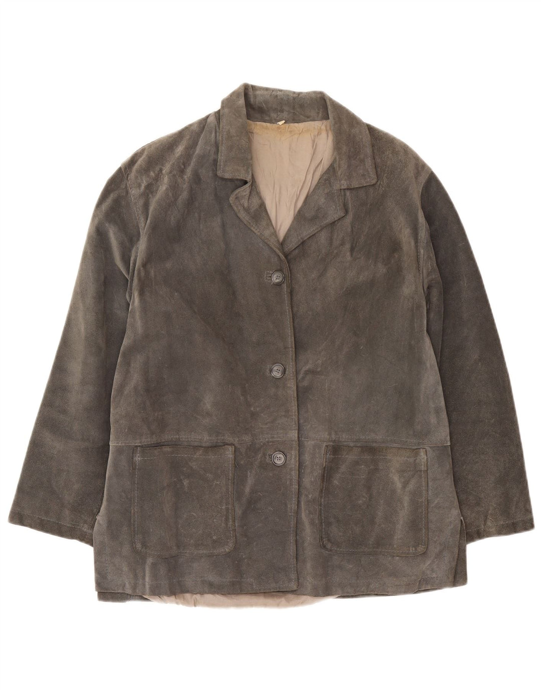 Jaqueta blazer feminina vintage de camurça com 3 botões Reino Unido 16 grande cinza