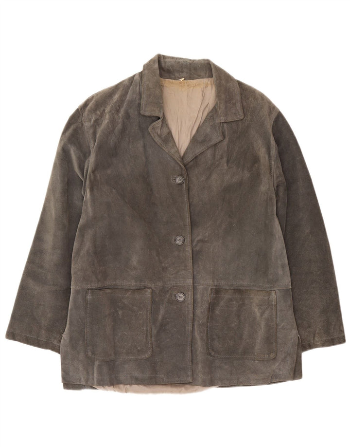Jaqueta blazer feminina vintage de camurça com 3 botões Reino Unido 16 grande cinza