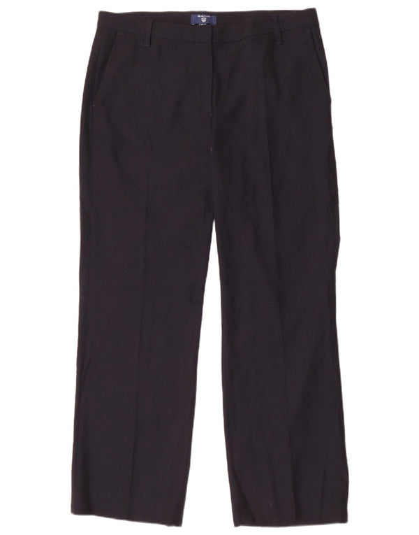 Calça feminina Gant de terno reto Reino Unido 14 grande W30 L29 poliéster azul marinho