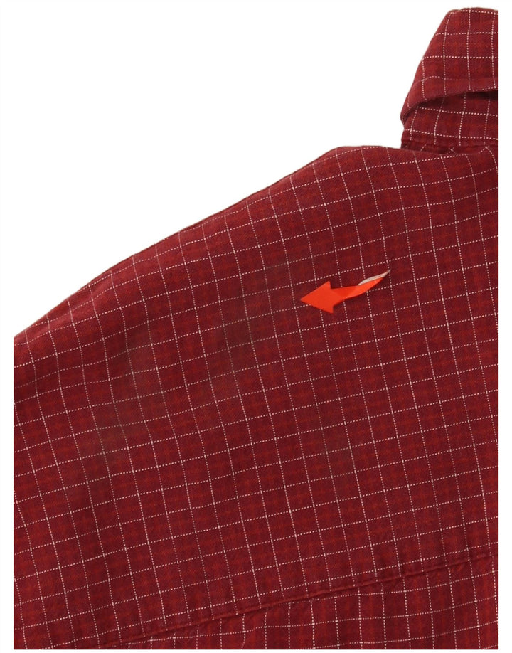 Camisa masculina de flanela J. CREW de algodão xadrez médio cor de vinho