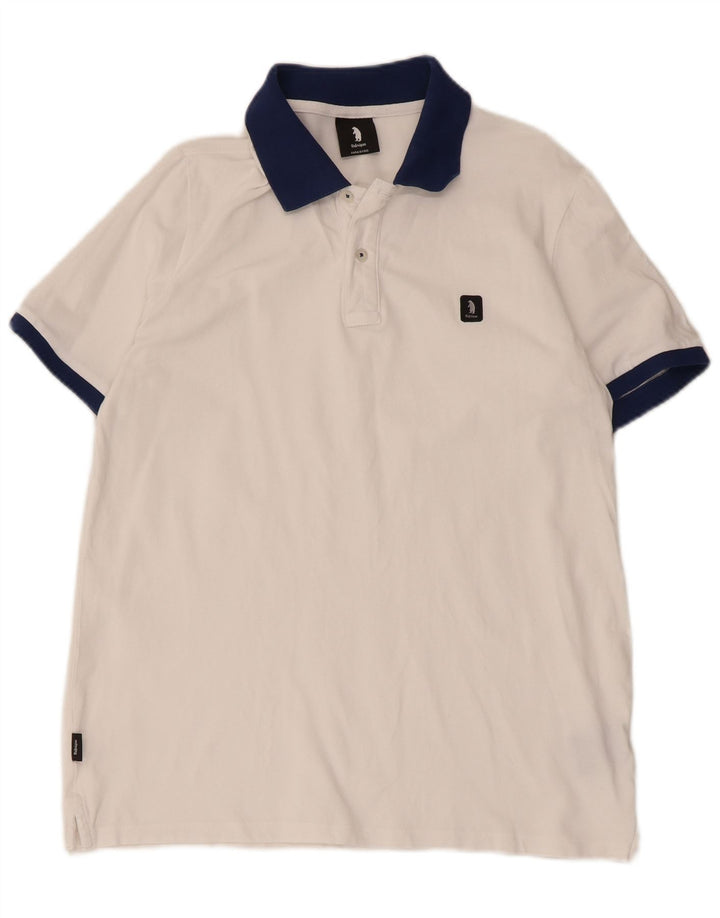 Camisa polo masculina Refrigue pequena branca de algodão colorblock
