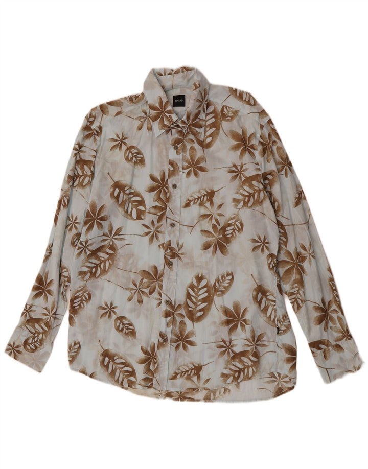 Camisa masculina Hugo Boss grande algodão floral azul
