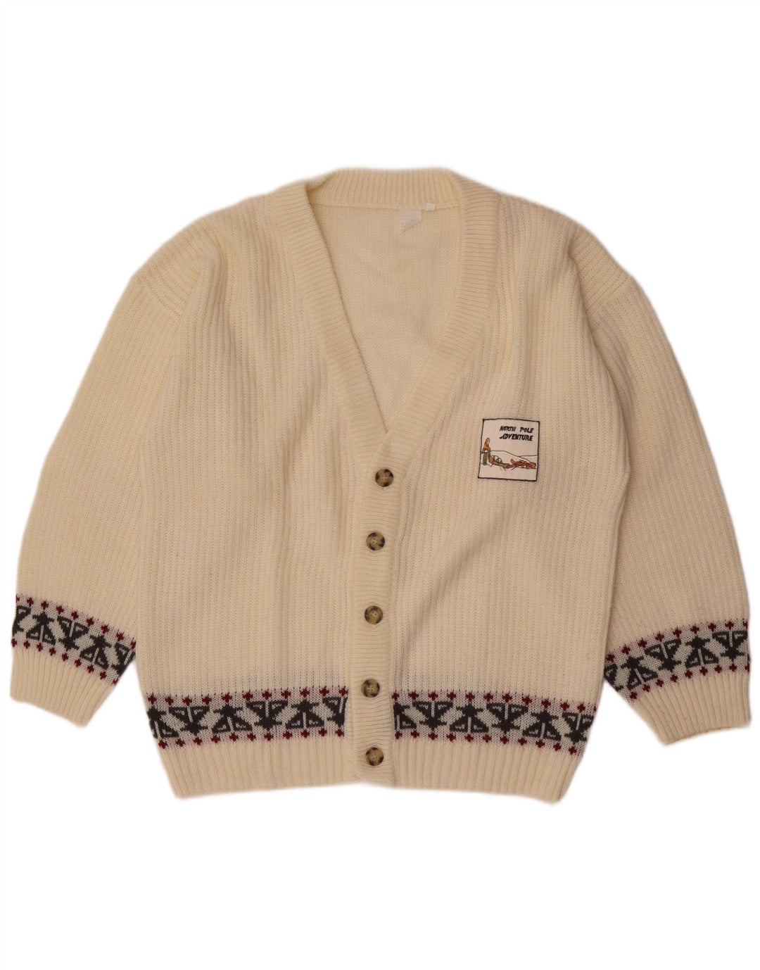 Suéter cardigã masculino vintage médio branco Fair Isle