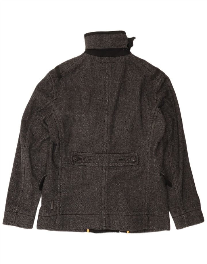 Casaco feminino Armani Jeans Pea UK 16 grande poliéster manchado cinza