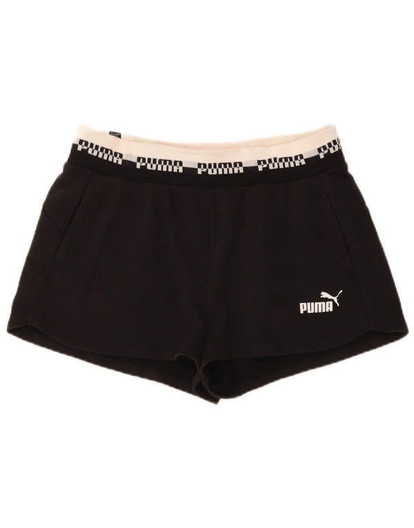 Shorts esportivos gráficos femininos PUMA UK 10 pequenos pretos de algodão colorblock