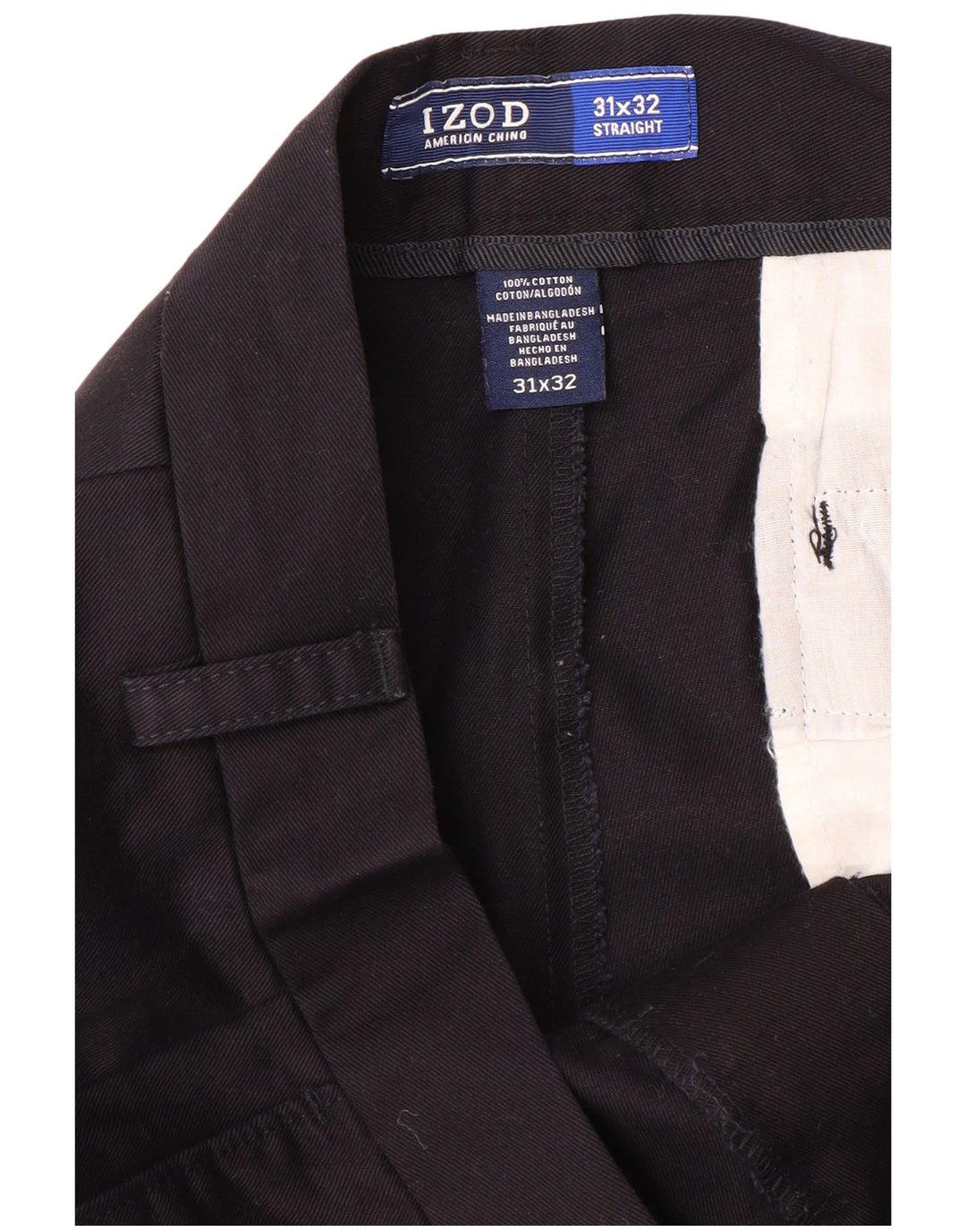 Calça chino reta masculina IZOD W31 L32 algodão azul marinho