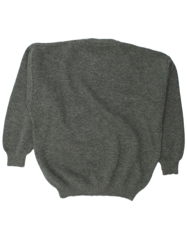 Suéter masculino vintage solto com gola redonda IT 52 grande cinza geométrico