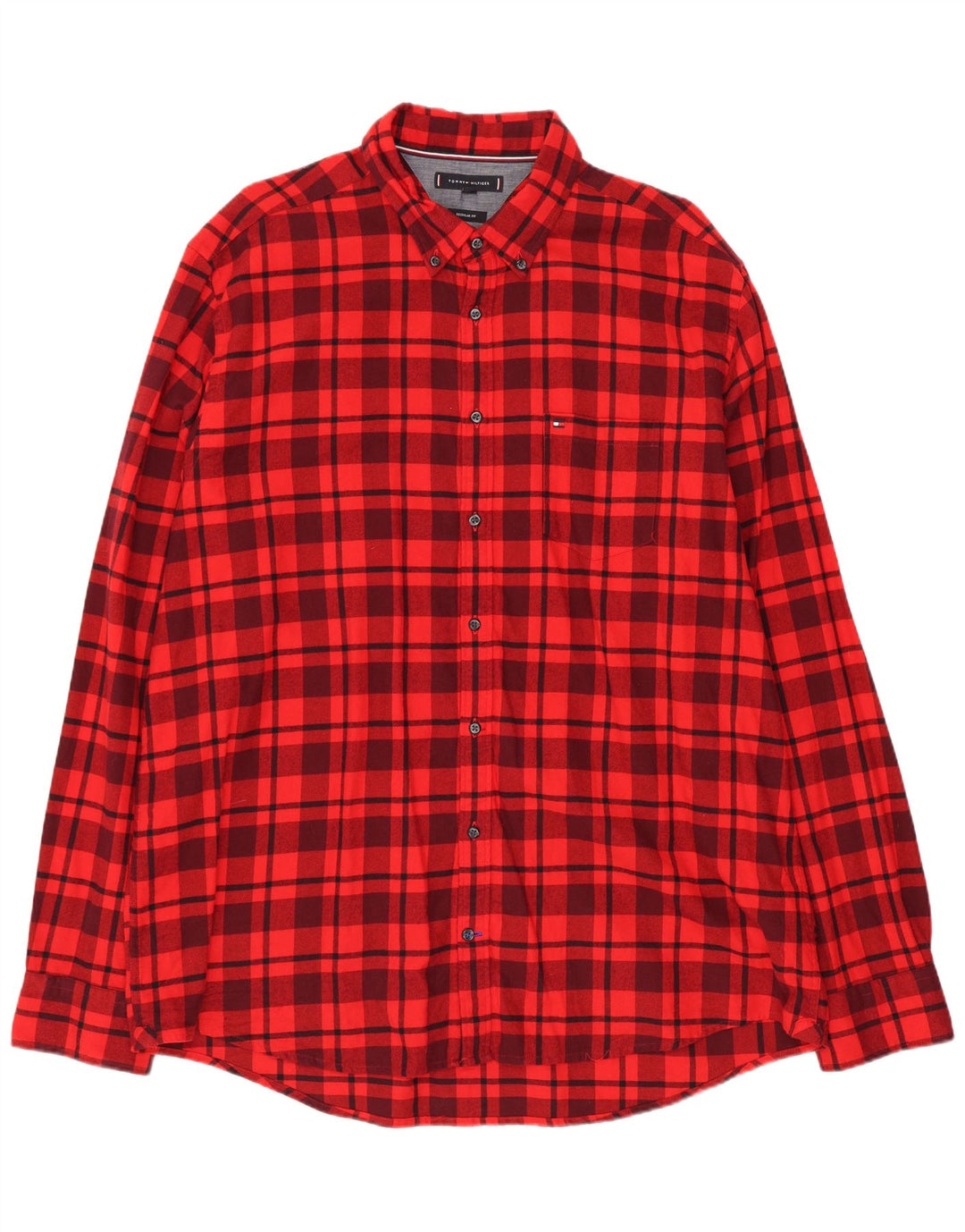 TOMMY HILFIGER Camisa masculina de flanela de ajuste regular 2XL algodão xadrez vermelho