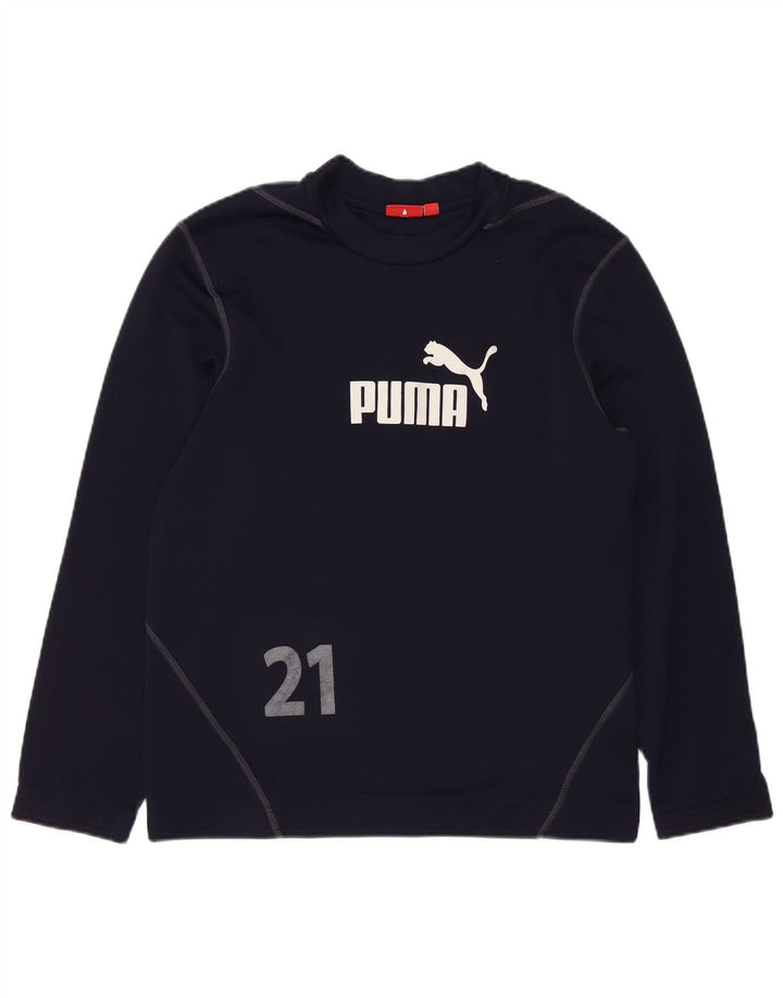 Puma Mens Graphic Top Manga Longa Médio Azul Marinho