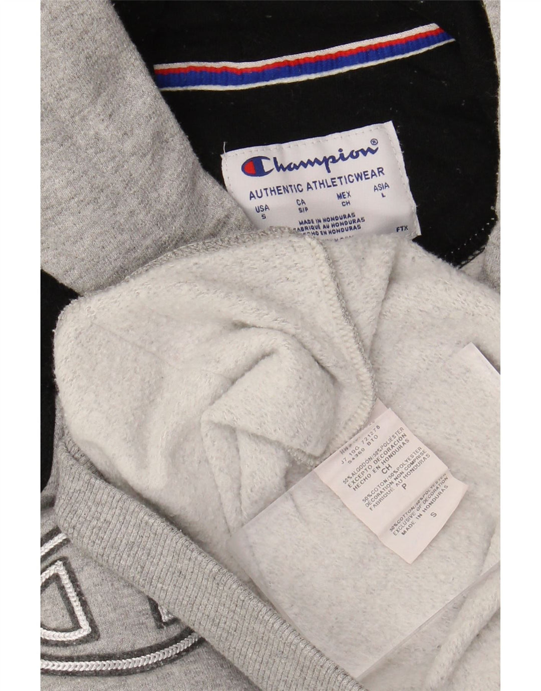 CHAMPION Mens Graphic Hoodie Jumper Small Grey Colourblock Cotton Vintage Champion and Second-Hand Champion from Messina Hembry 