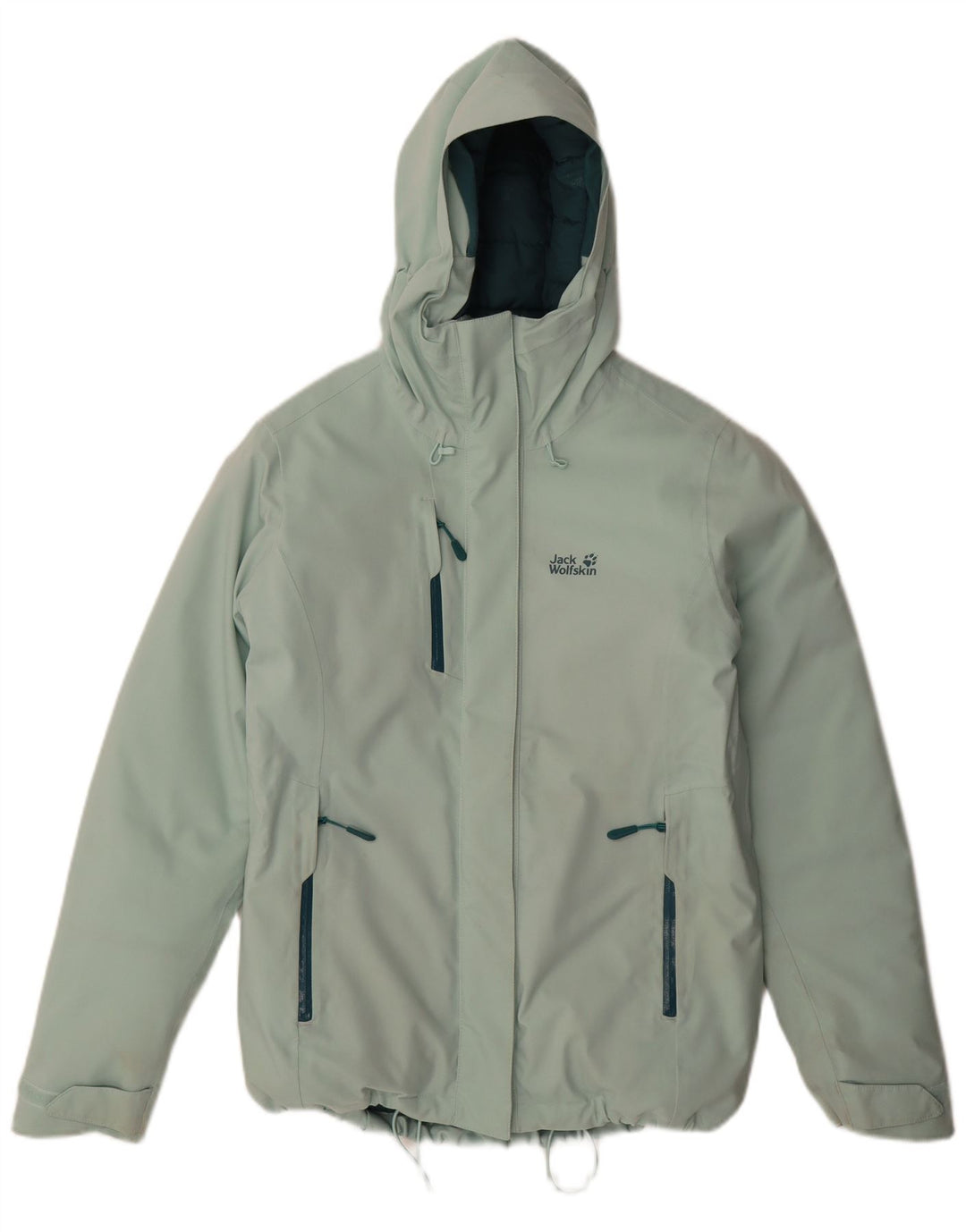 Jaqueta feminina acolchoada com capuz grande Jack Wolfskin Reino Unido 8/10 pequena verde