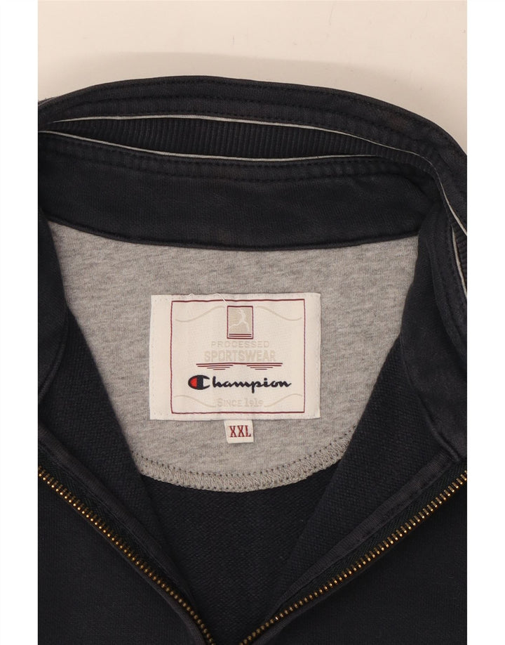 CHAMPION Mens Graphic Zip Neck Sweatshirt Jumper 2XL Navy Blue Vintage Champion and Second-Hand Champion from Messina Hembry 
