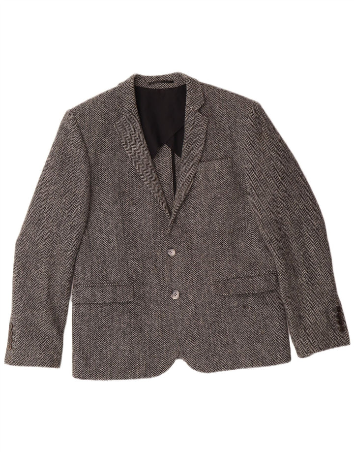 Jaqueta blazer masculina HARRIS TWEED UK 40 grande cinza espinha de peixe clássico