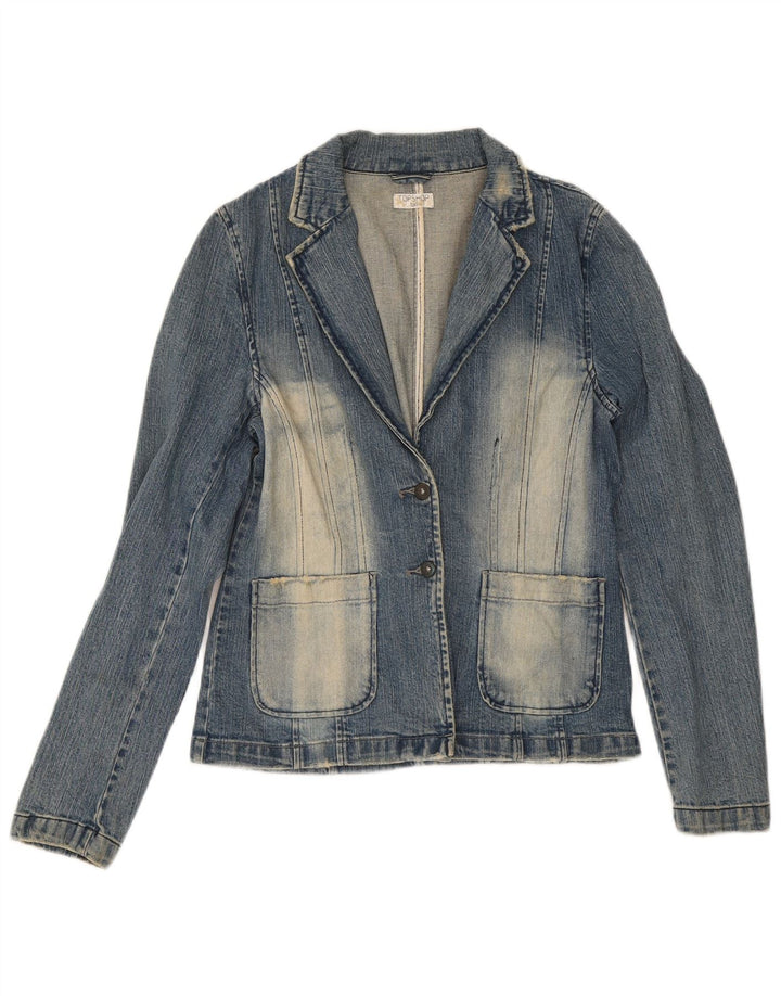 Jaqueta blazer jeans feminina Topshop com 2 botões Reino Unido 14 algodão azul médio