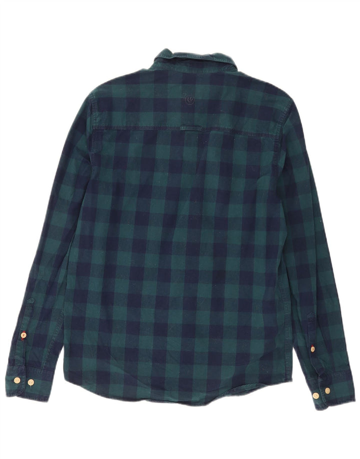Camisa clássica de flanela masculina Fat Face, algodão xadrez verde pequeno