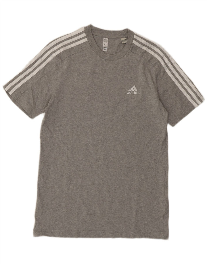Adidas Mens Camiseta Top Pequeno Algodão Cinza